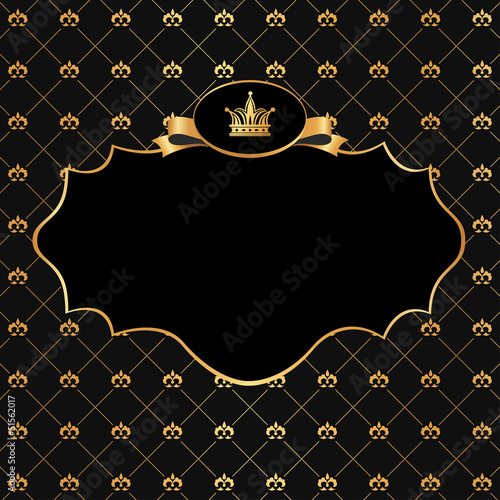 Golden frame on damask black background