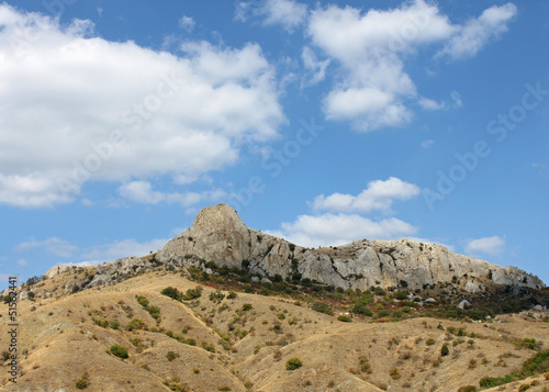 view on Ashlamalyk mountain under blue cloudy sky