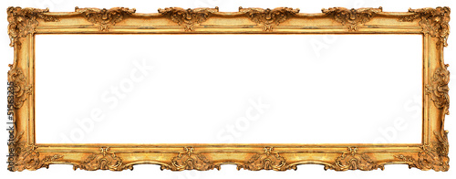 long old golden frame isolated on white