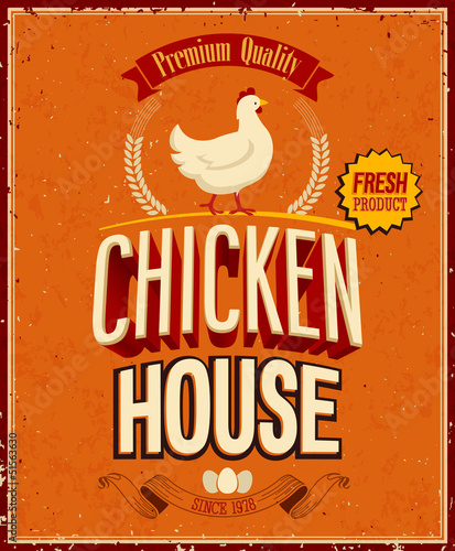 Vintage Chicken House Poster. Vector illustration.