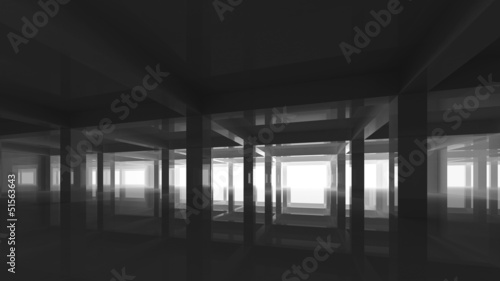 Abstract black modern interior with columns and light