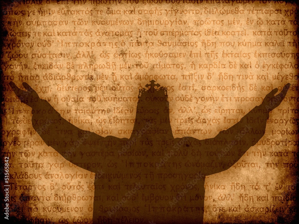 jesus christ silhouette manuscript background - obrazy, fototapety, plakaty 
