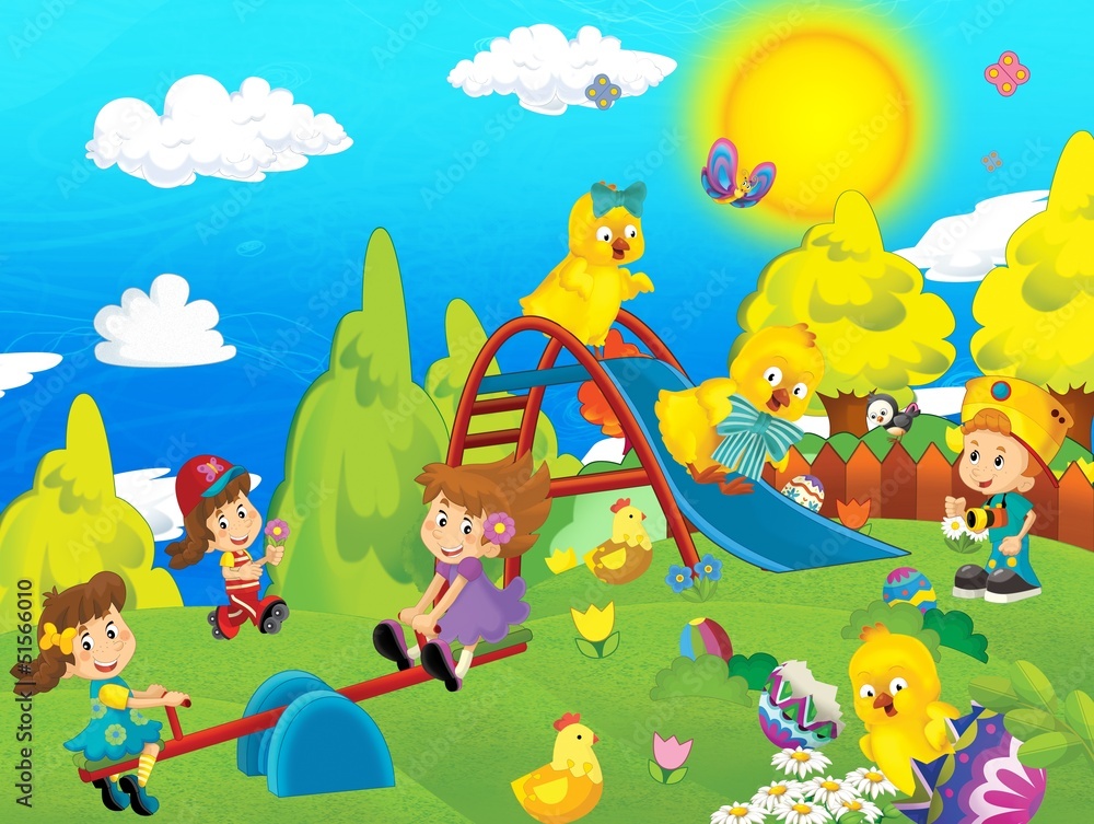 Fototapeta premium The happy easter and the children
