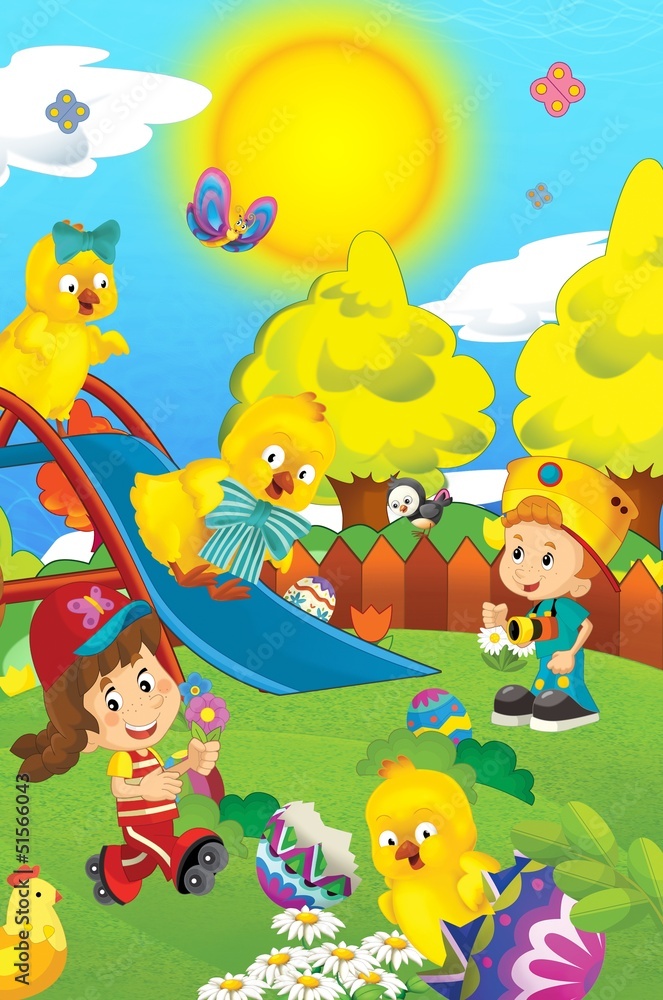 Obraz premium The happy easter and the children