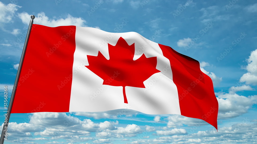 Canada flag waving against time-lapse clouds background Canada flag waving against time-lapse clouds background