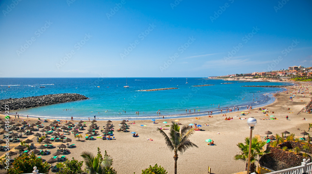 Send beach Playa de las Americas on Tenerife, Spain.