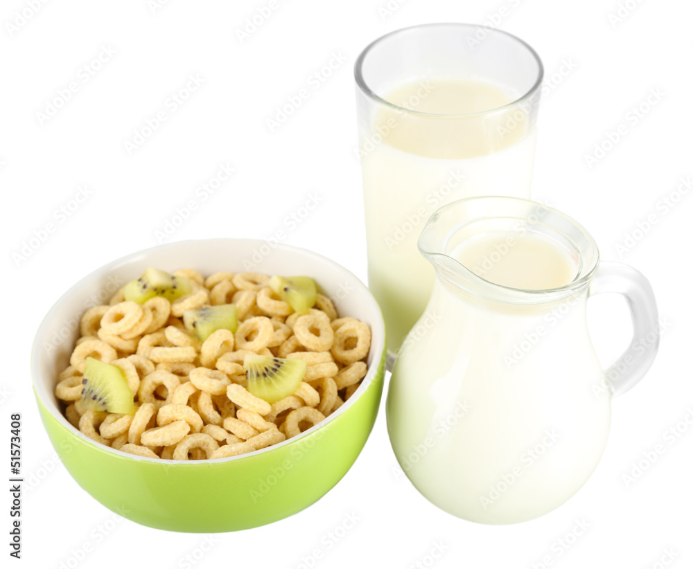 Delicious and healthy cereal in bowl with milk isolated on Delicious and healthy cereal in bowl with milk isolated on