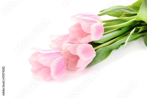 Fototapeta Naklejka Na Ścianę i Meble -  Beautiful bouquet of pink tulips, isolated on white