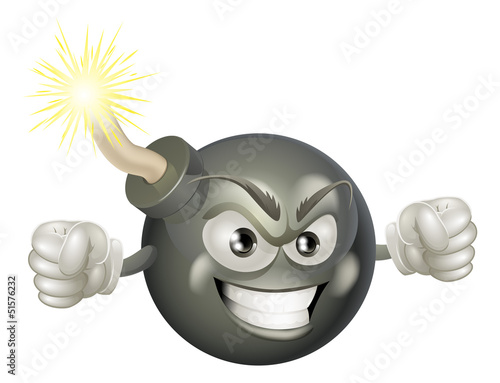Angry mean bomb cartoon mascot