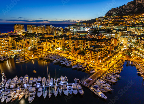 Aerial View on Fontvieille and Monaco Harbor with Luxury Yachts, #51577049