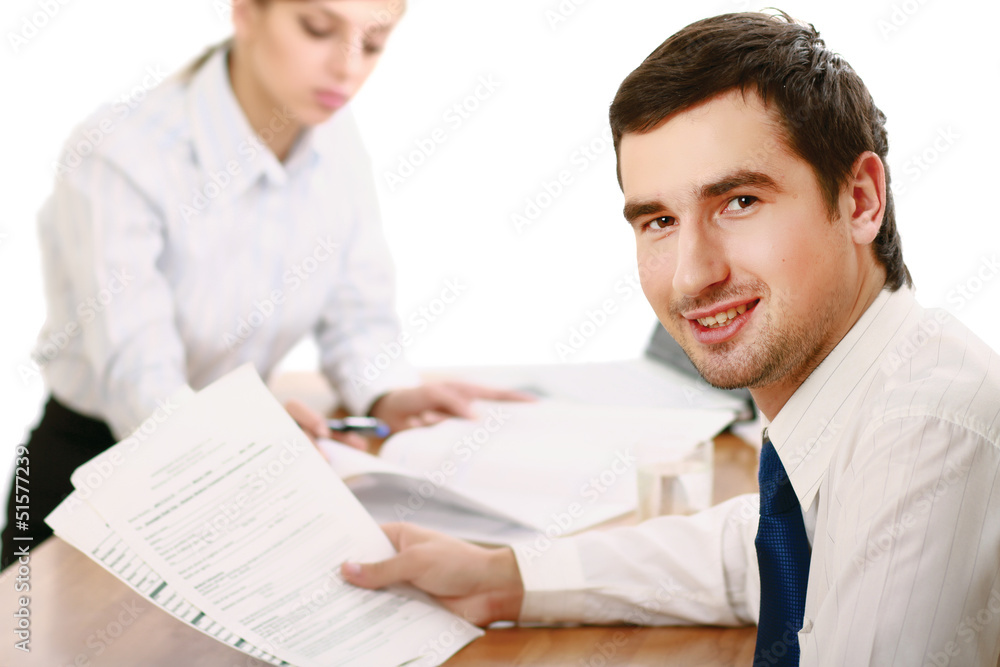 Colleagues working together in office. Colleagues working together in office.