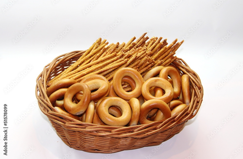 Bagels and salted sticks as a snack