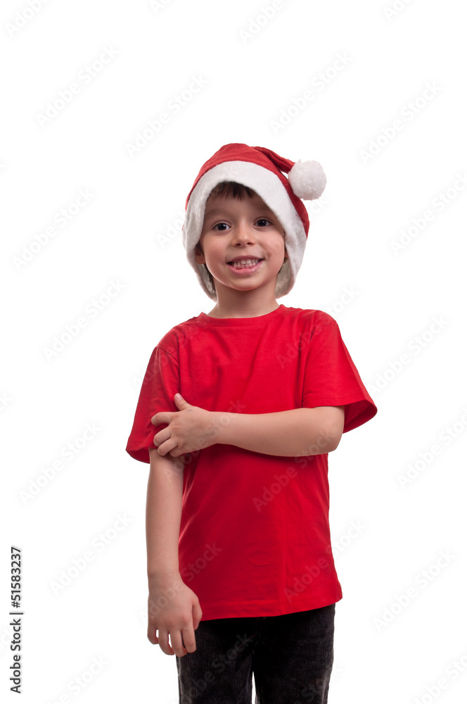Portrait of little boy in Santa hat isolated on white Portrait of little boy in Santa hat isolated on white