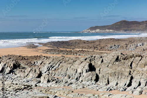 Rocks and Woolacombe bay and beach Devon photo