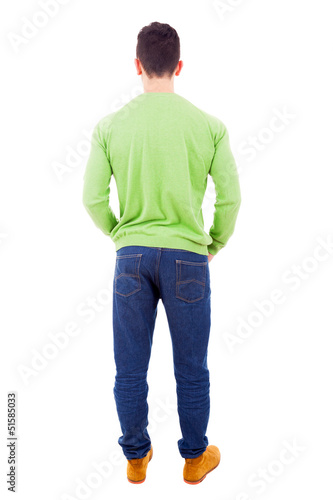 Young casual man from back, isolated on white