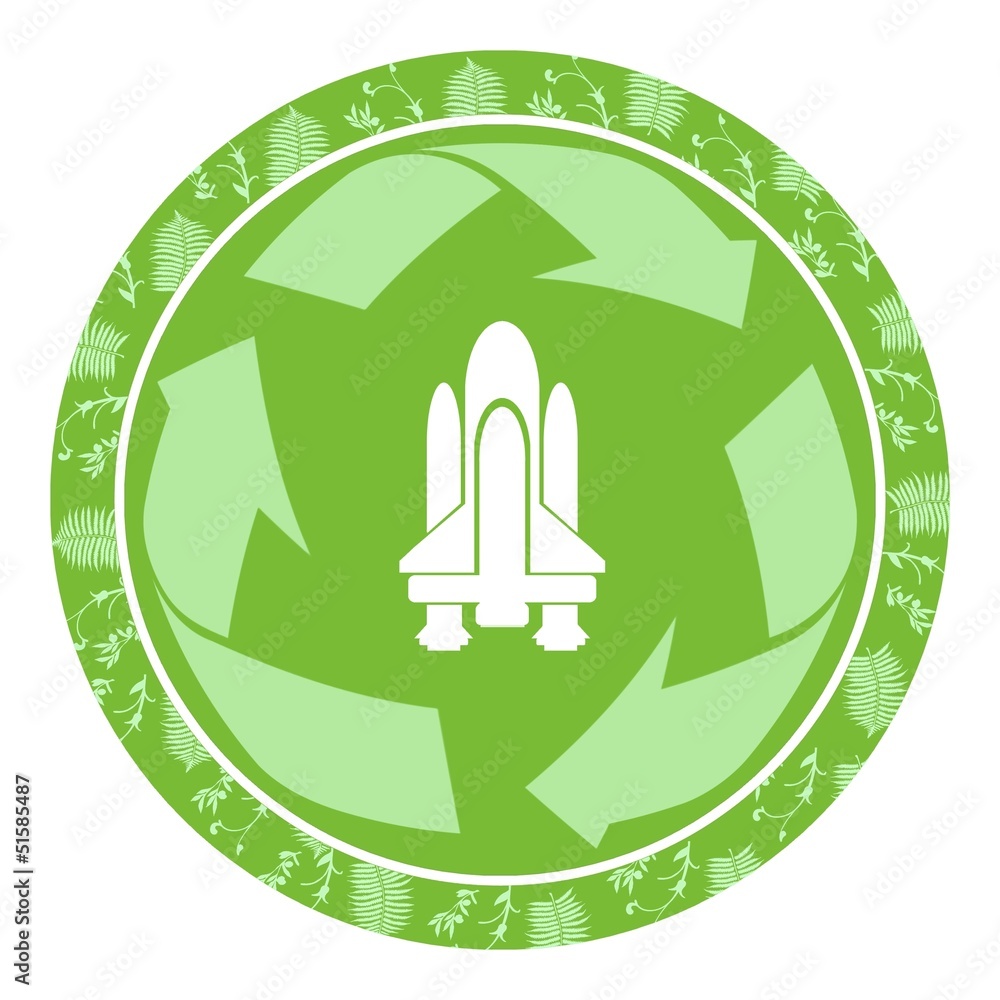 Navette spatiale dans un panneau vert de recyclage Navette spatiale dans un panneau vert de recyclage