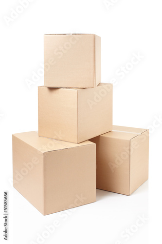 Cardboard boxes stack on white, clipping path © andersphoto
