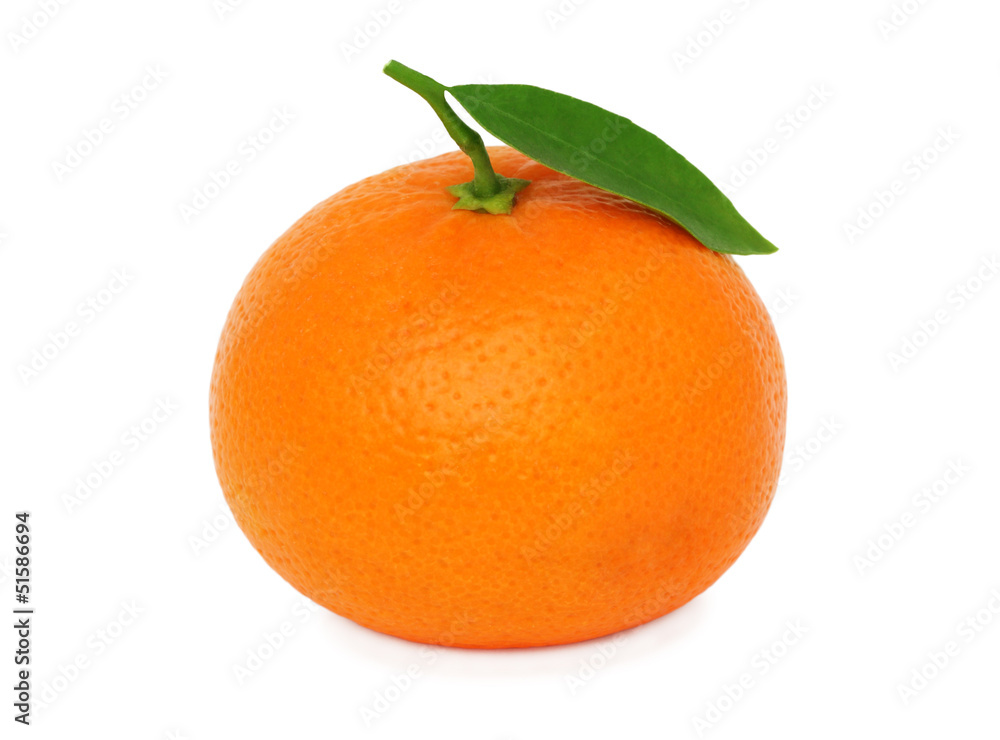 One ripe mandarin with leaf (isolated) One ripe mandarin with leaf (isolated)