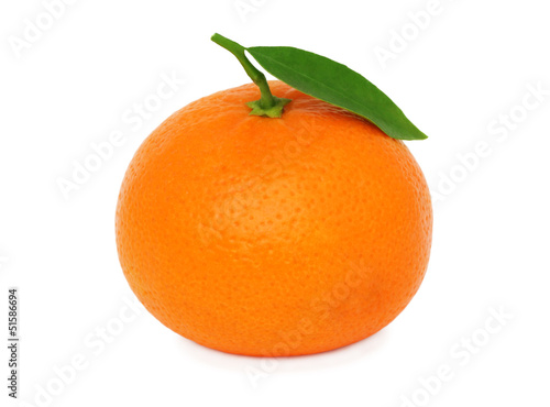 One ripe mandarin with leaf (isolated)
