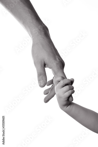 children and man hands isolated on white
