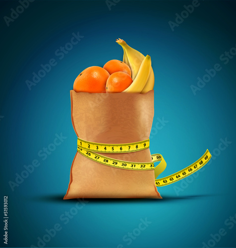 Vector pack with fruit with measuring tape