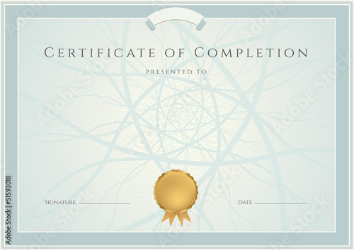 Certificate / Diploma template. Blue background, borders