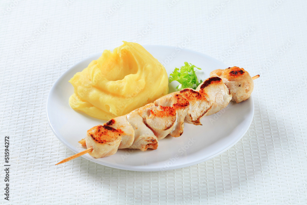 Chicken skewer and mashed potato Chicken skewer and mashed potato