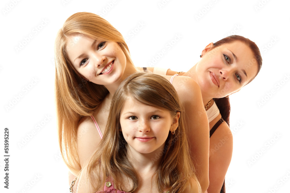 happy mother with two daughters happy mother with two daughters