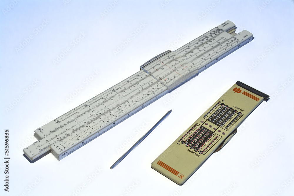 Slide rule and rule for addition and subtraction. Slide rule and rule for addition and subtraction.