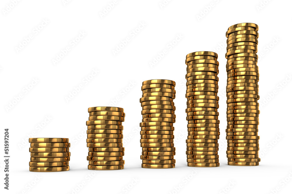 Gold coins stacks isolated on white Gold coins stacks isolated on white