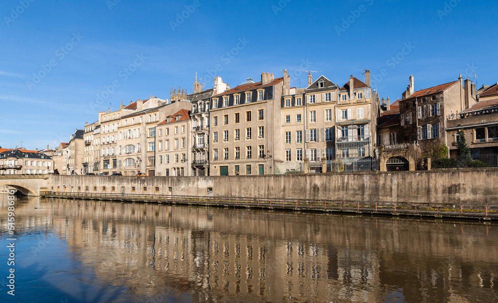 View of Metz town over Moselle river - Lorraine, France