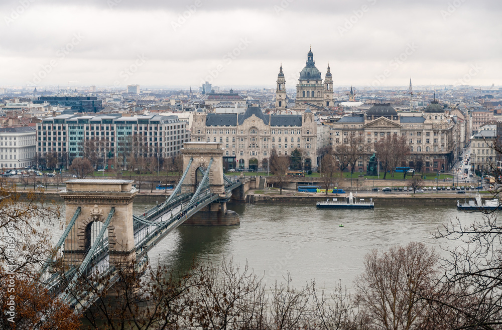 View of Budapest: Chain Bridge, St. Stephen's Basilica, Budapest