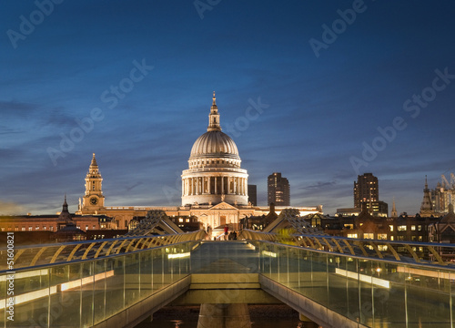 St Paul's Cathedral and the millennium bridge, UK