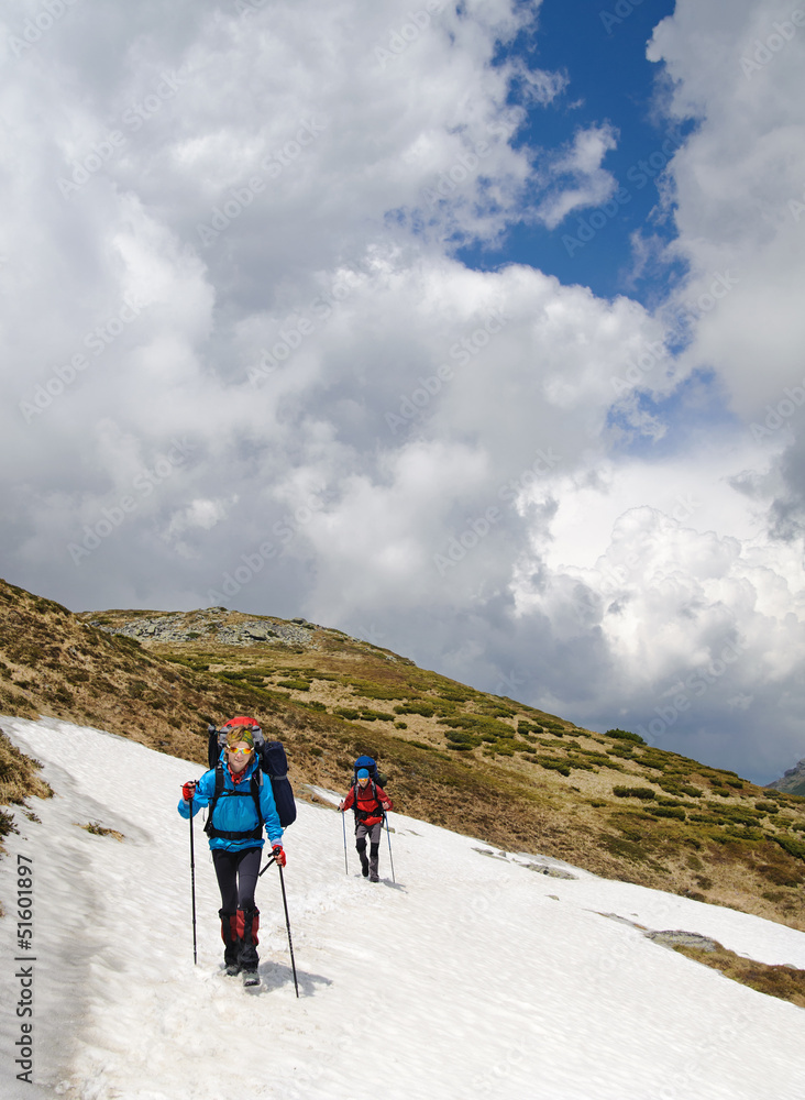 Hiking in spring mountains