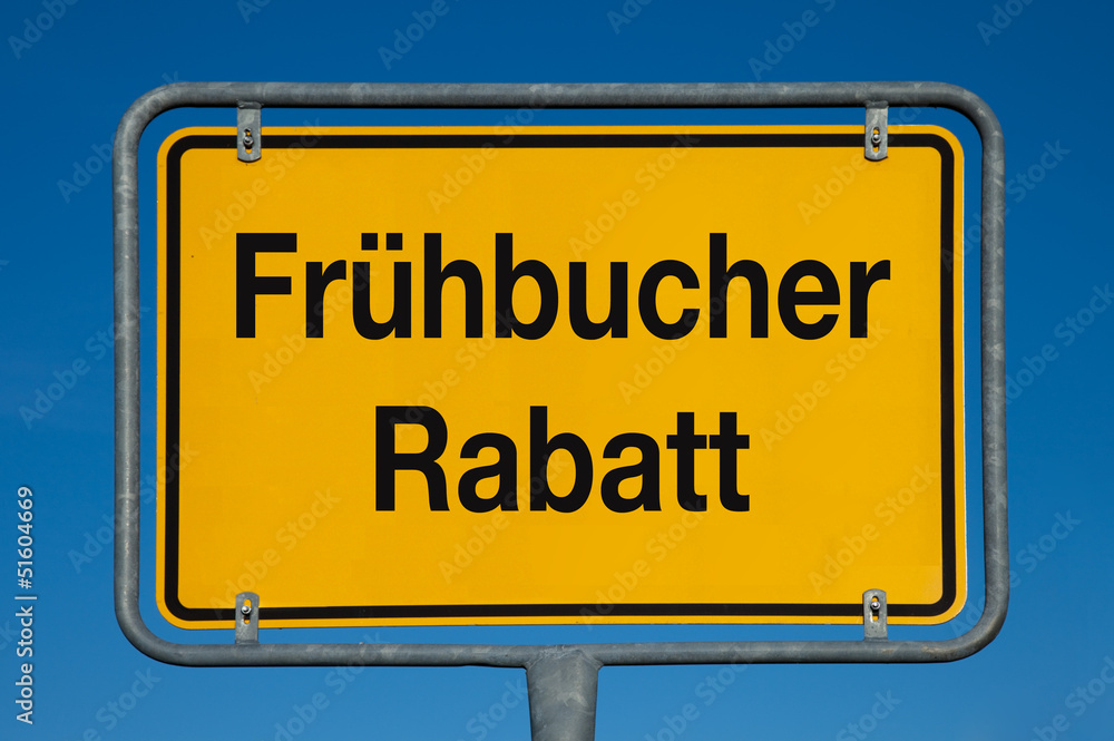 Ortsschild mit blauem Himmel FRÜHBUCHER RABATT Ortsschild mit blauem Himmel FRÜHBUCHER RABATT