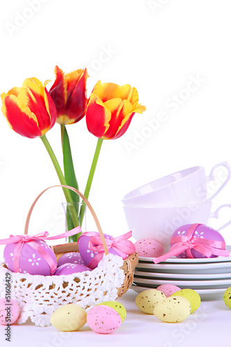 Place setting for Easter isolated on white