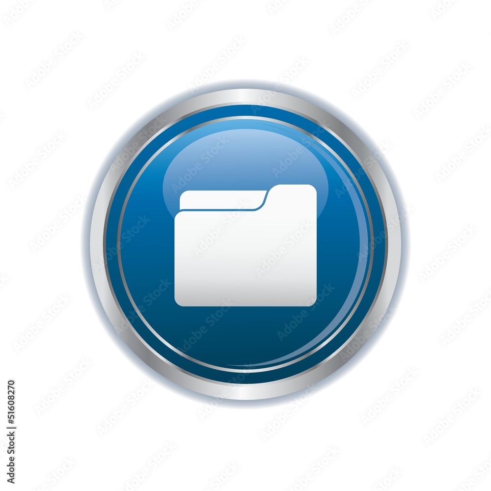 Folder icon on the blue with silver rectangular button Folder icon on the blue with silver rectangular button