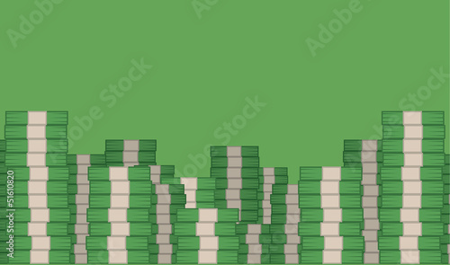 Money stacked filling green room
