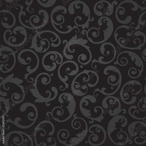 Seamless black and grey swirls floral wallpaper pattern