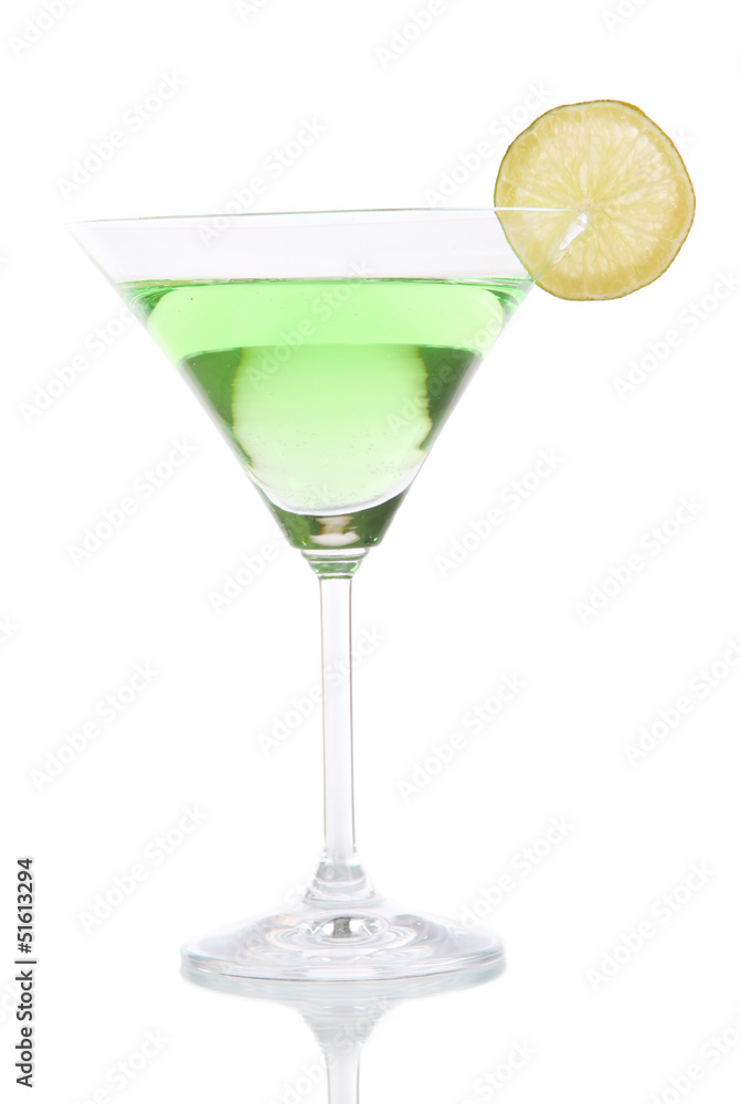 Green cocktail with lime isolated on white