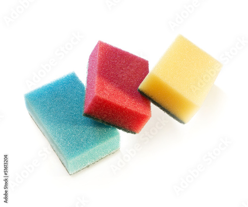 Stack of three dish and housework cleaning sponges