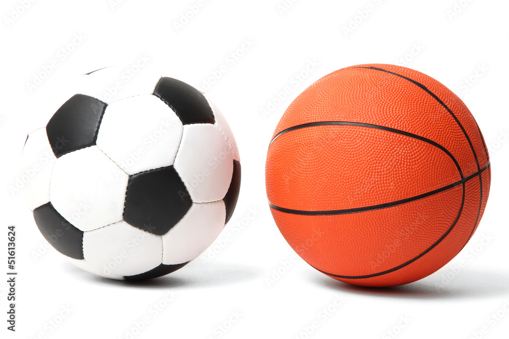 Basketball and football balls isolated on white Basketball and football balls isolated on white
