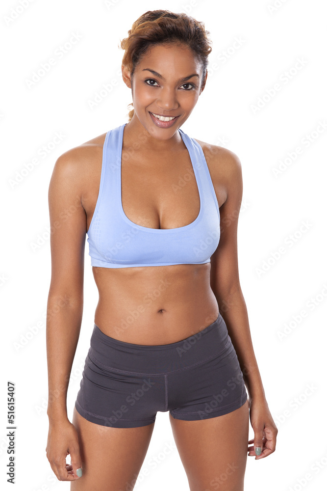 Exotic woman smiles wearing workout clothes Exotic woman smiles wearing workout clothes