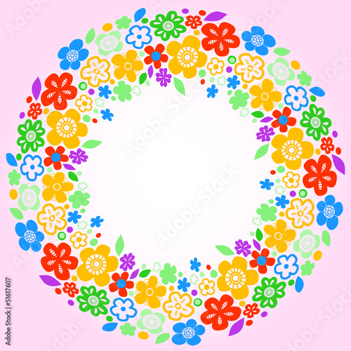 Floral colorful wreath on a pink background for a card