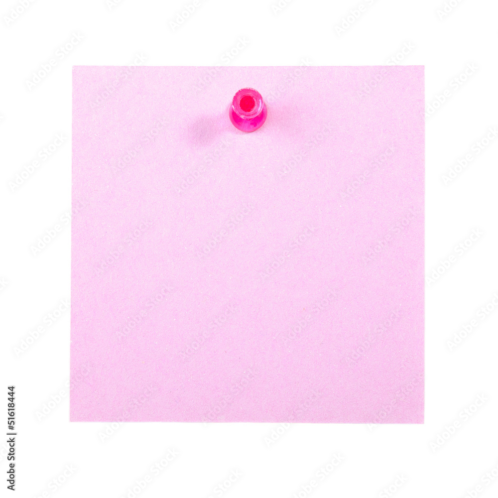 Blank lilac sticky note pinned by the red pin