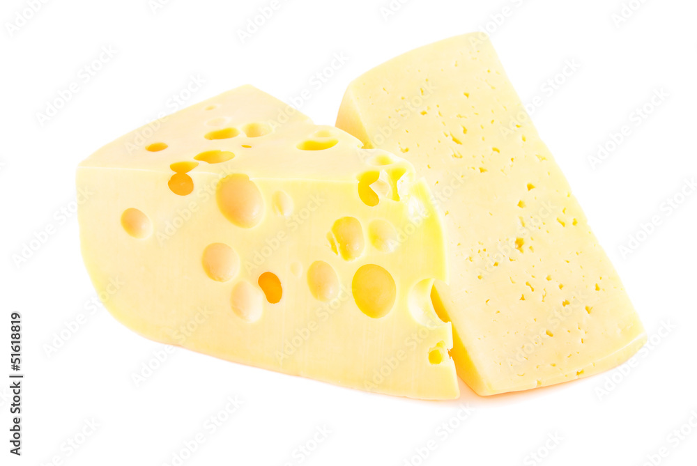 piece of cheese with holes Isolated on white