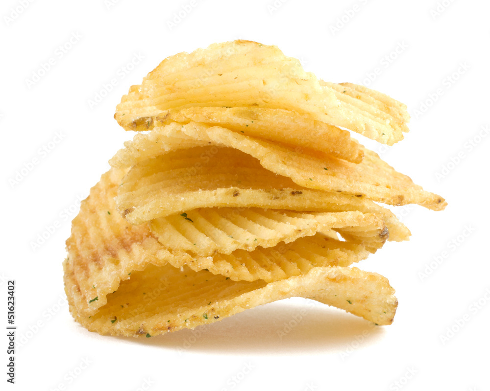 Potato chips isolated on white background Potato chips isolated on white background