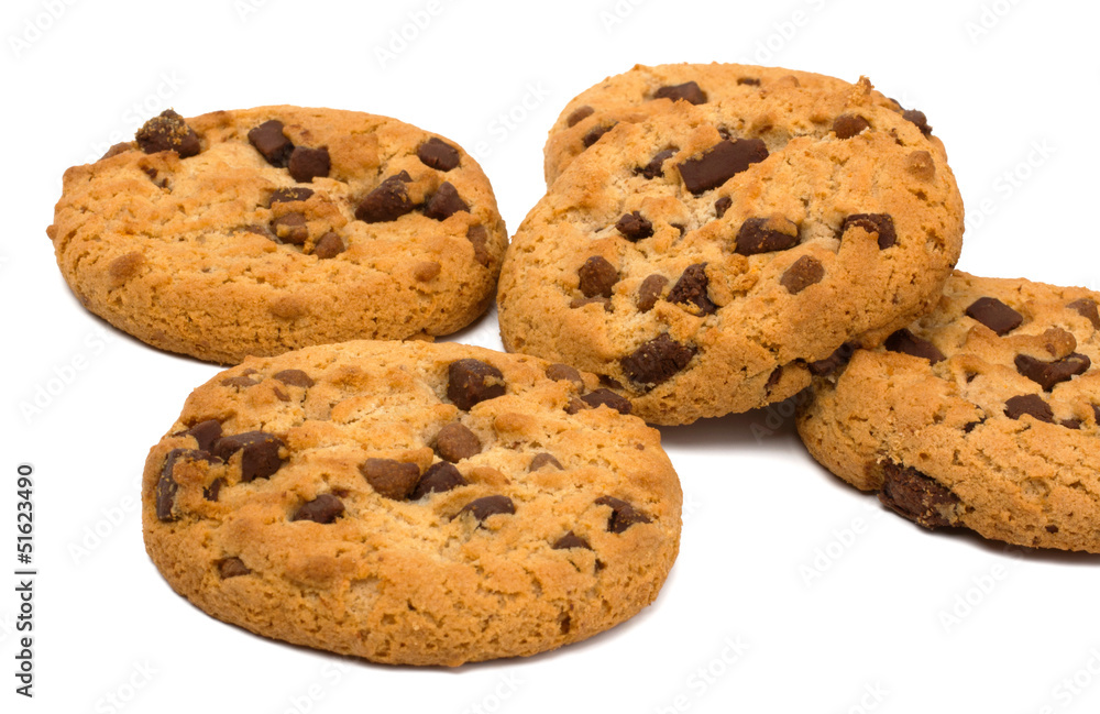 Chocolate chips cookies isolated on white background Chocolate chips cookies isolated on white background