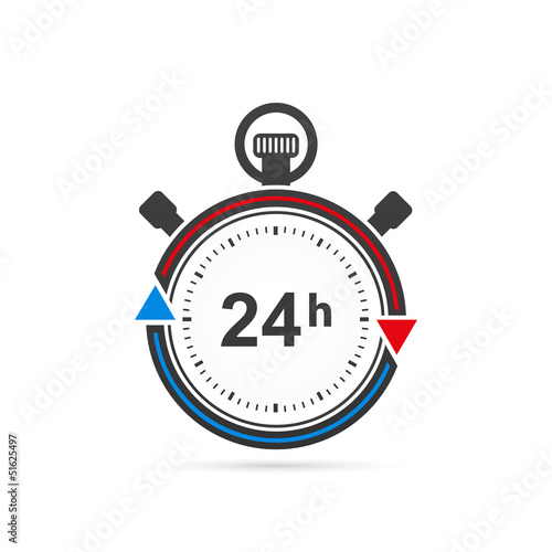 24 hours delivery icon with blue and red arrows
