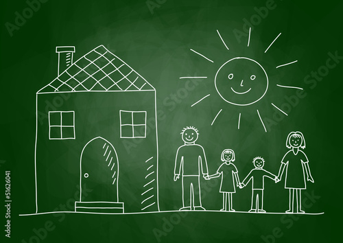 Drawing of family on blackboard